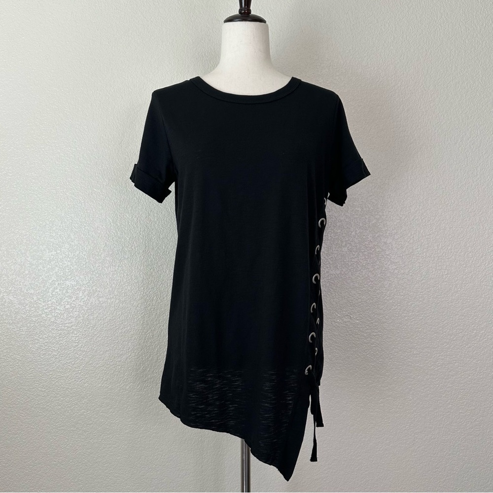 Lovestitch Black Side Lace Up Asymmetrical Hem Top, Sz Medium